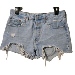 Levi's 501 Women's Original Button Fly High Rise Shorts Distressed Raw Hem Sz 28